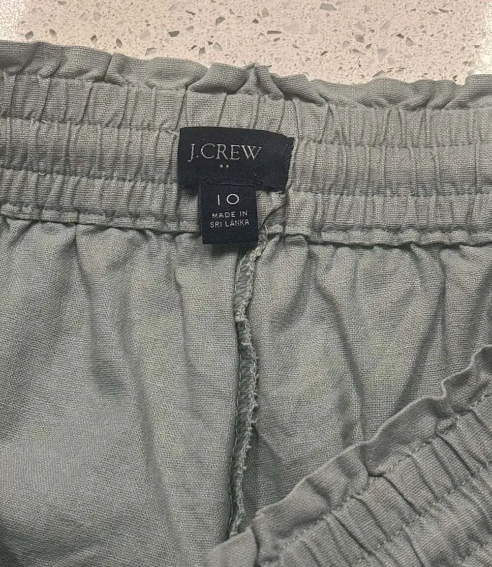 J.Crew Factory Women's Sage Green Linen Cotton Blend Wide-Leg Paper-Bag Pants Si